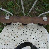 Vintage wooden wall coat rack with 3 hooks.