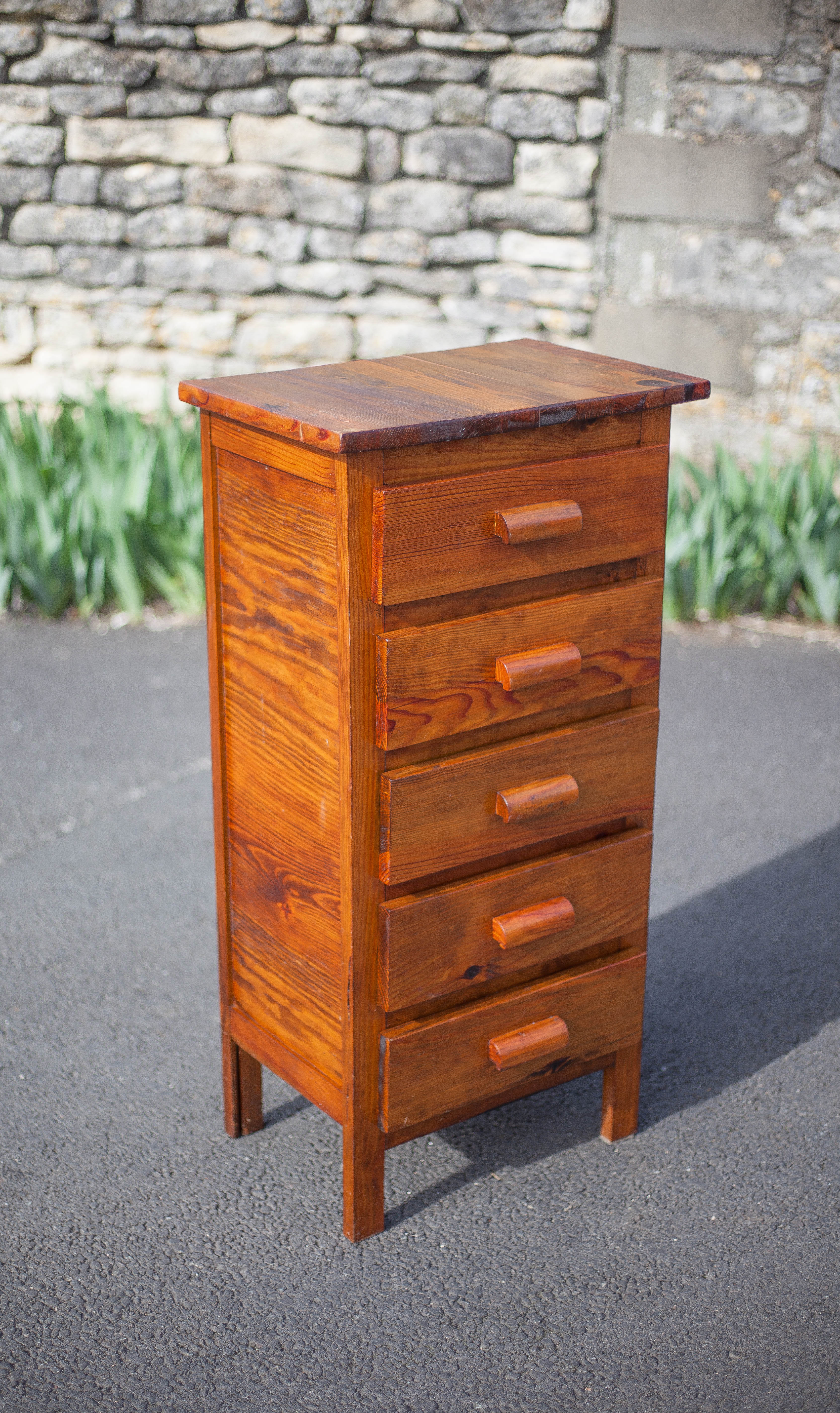 Wooden storage unit with 5 drawers, vintage wooden chest of drawers