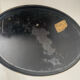 Old oval plate in painted red tin - floral decoration - early 20th century -
