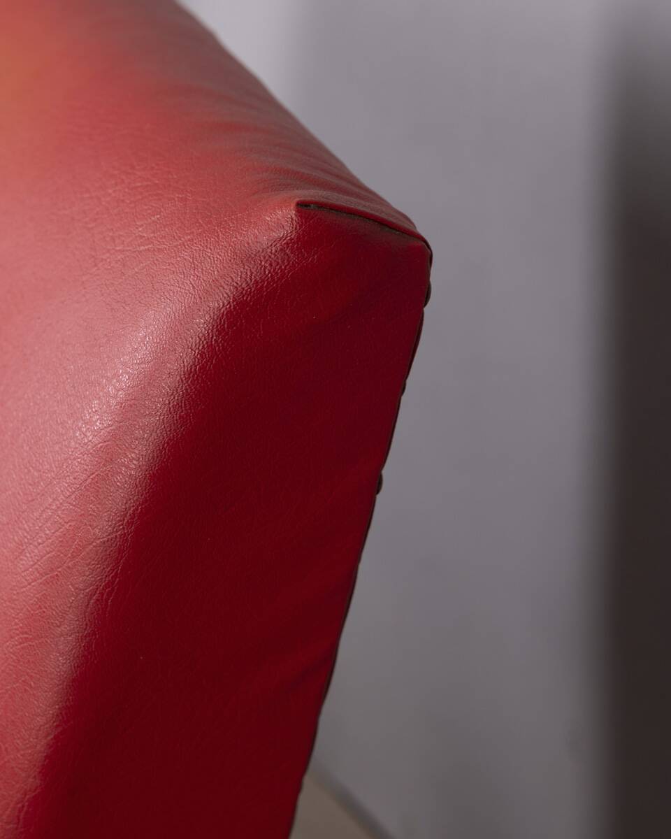 Pair of vintage 1950's armchairs in red leather, italian design