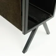 1960s mid century MAGAZINE RACK newspaper holder brown suede metal teakwood