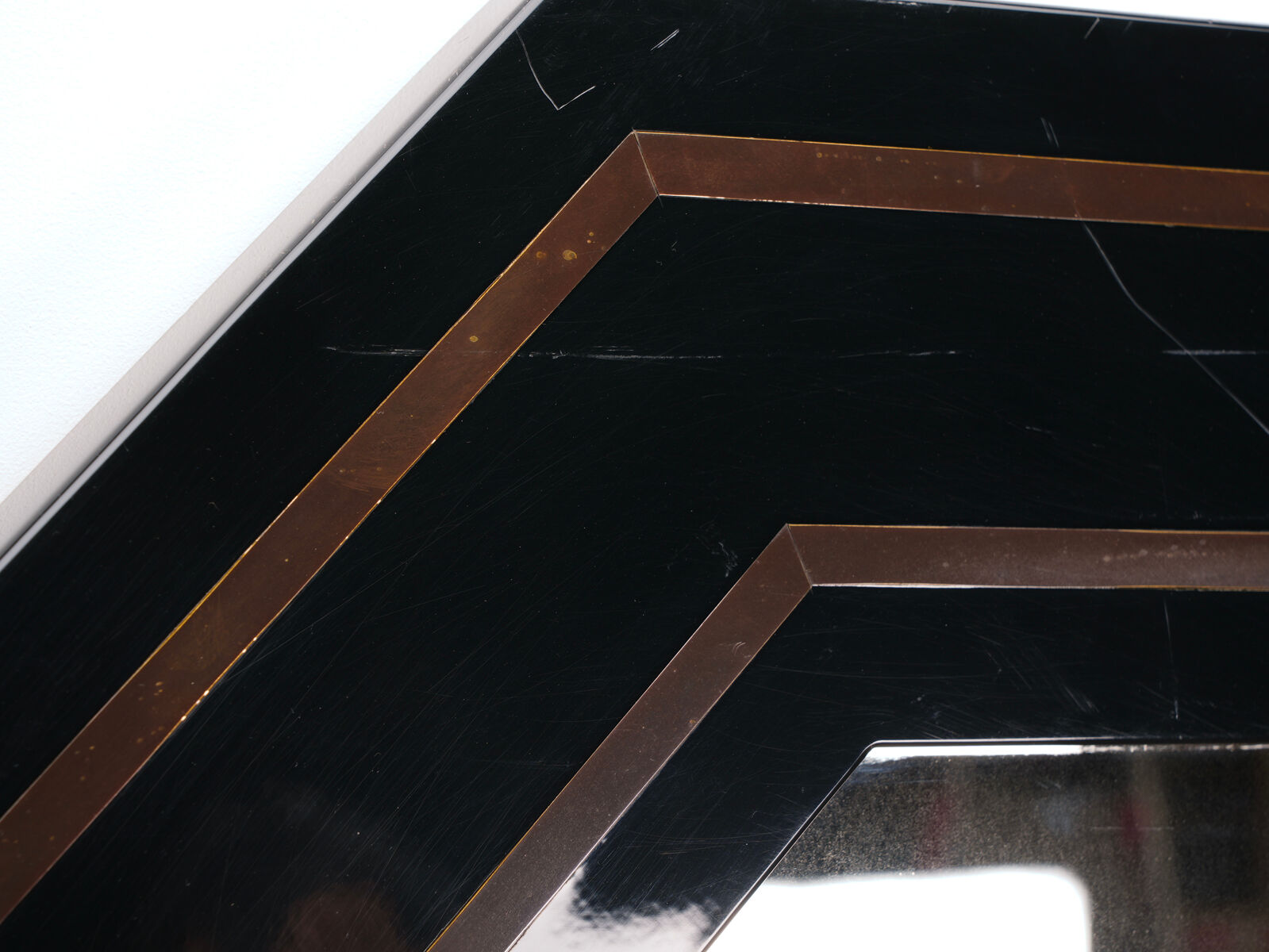 Jean-Claude Mahey lacquer and brass mirror, circa 1970