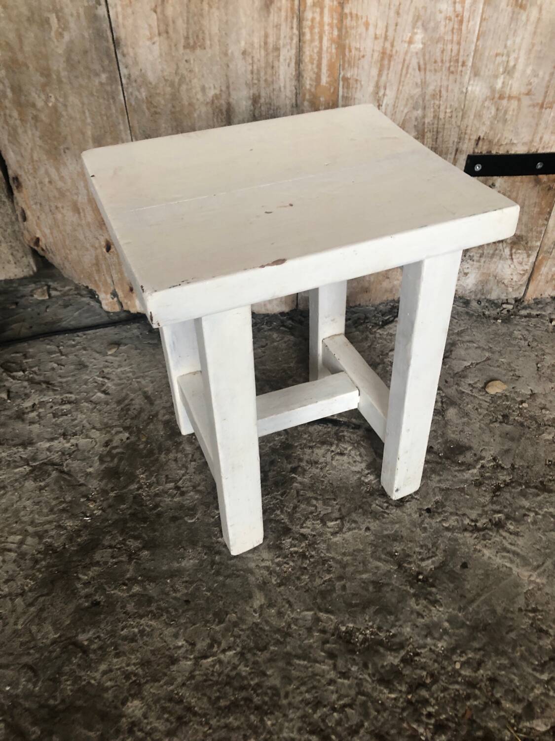 Vintage White Wood Milking Stool