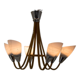 Mid-Century Wood & Glass Chandelier by Dřevo Humpolec, 1960s
