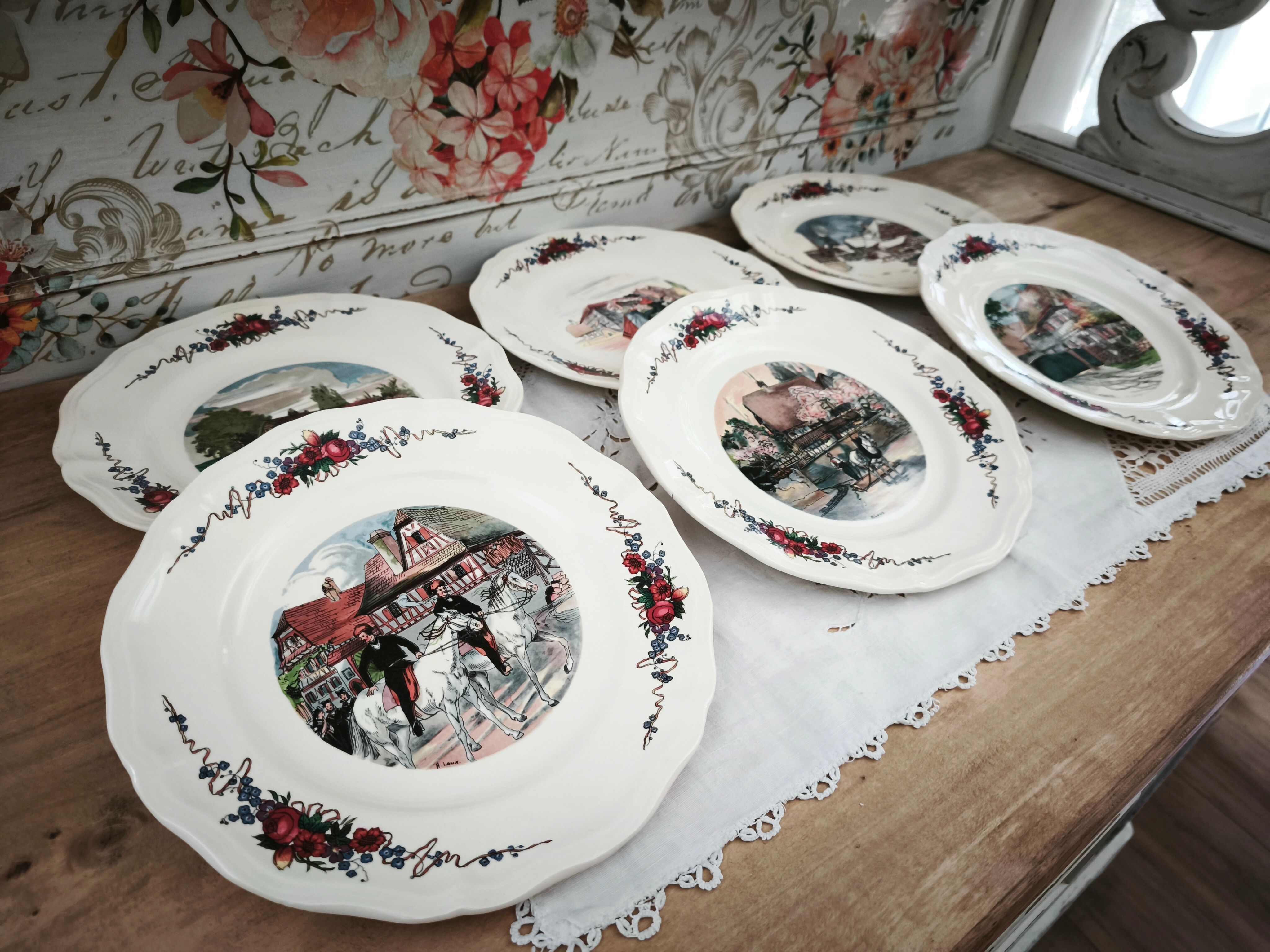 Set of 6 flat plates Sarreguemines model Obernai
