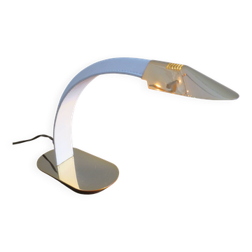 Lampe de bureau vintage en cuir gravé et en laiton plaqué or, Italie années 1970