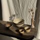 Large speckled beige salad bowl with ochre trim H14 D25