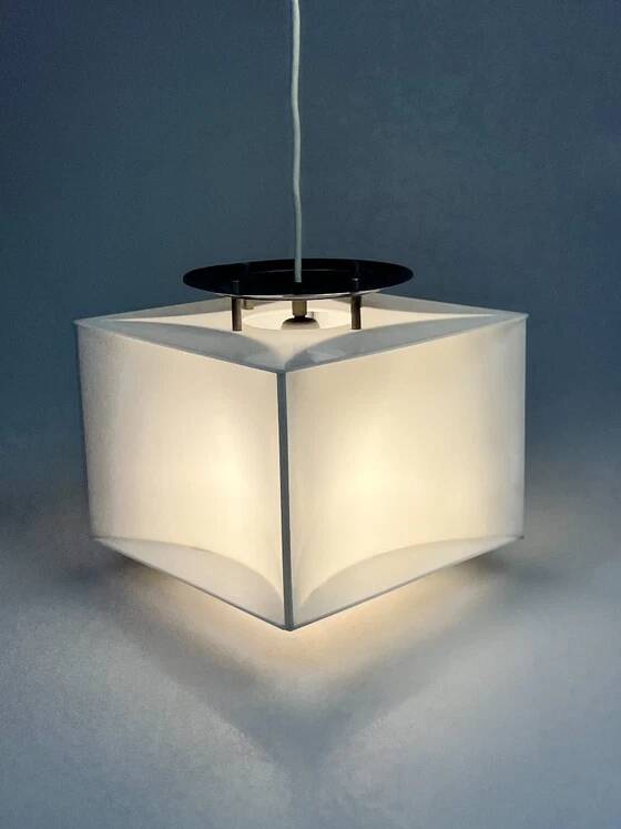 Lampe pendentif blanche vintage Cube, époque spatiale, années 1970