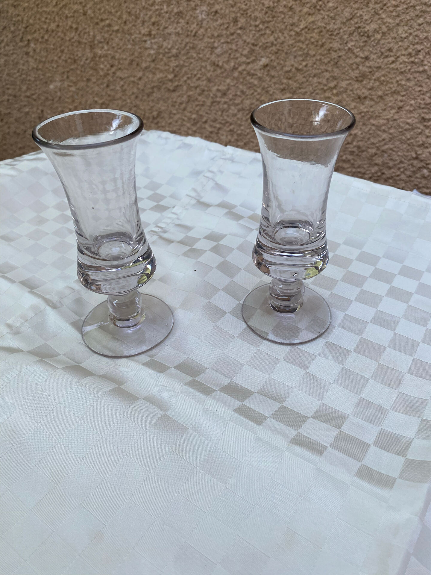 Pair of antique pressed glass liqueur glasses – Bistro style