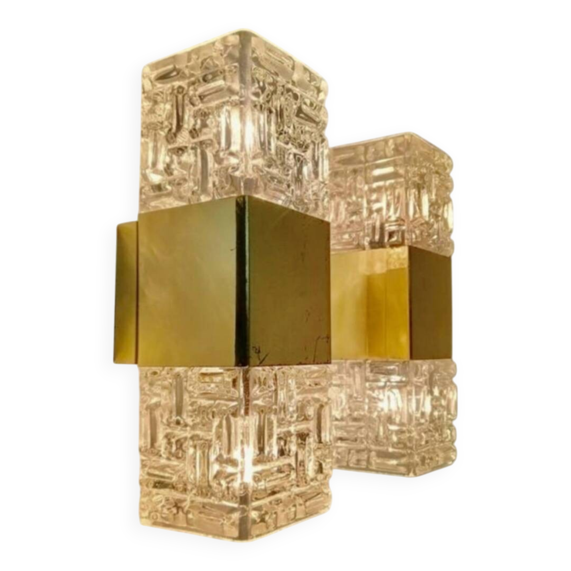 Pair of Maison Sciolari glass and brass wall lights, Italy 1970