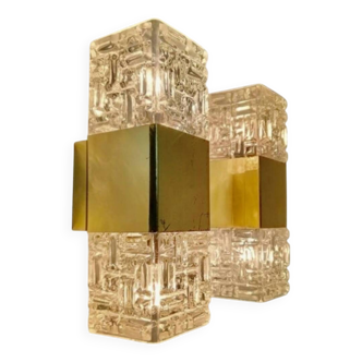 Pair of Maison Sciolari glass and brass wall lights, Italy 1970