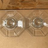 Paire Ancien Coquetier ARCOROC Octime Verre Moulé Transparent Vintage #B478