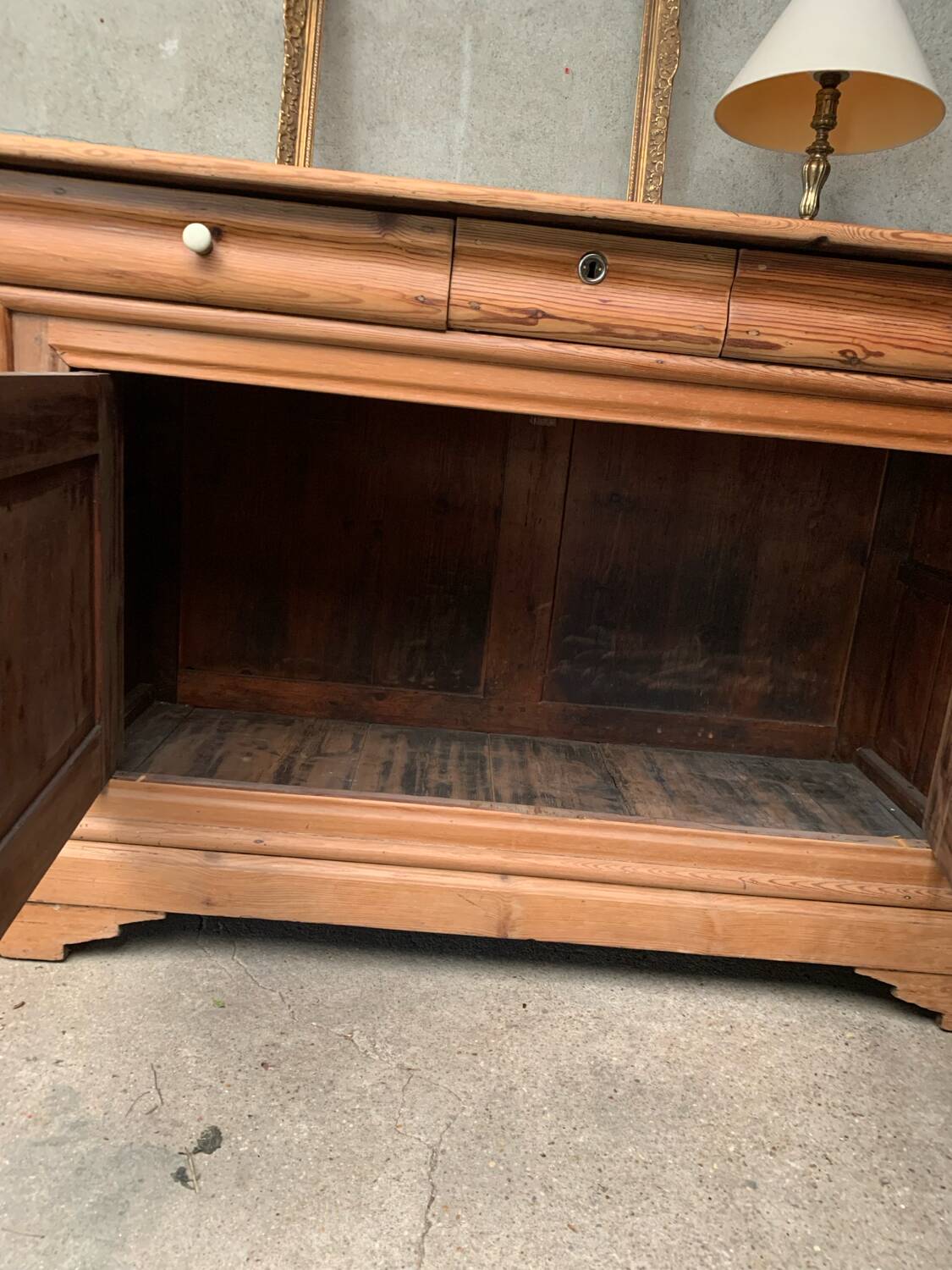 Honey-colored wood sideboard