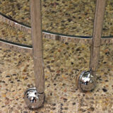 Table basse pivotante à deux niveaux en acier chromé et cristal, années 1970