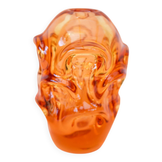 Mid-Century Modern Handmade Crystal Vase in Bright Orange, Börne Augustsson