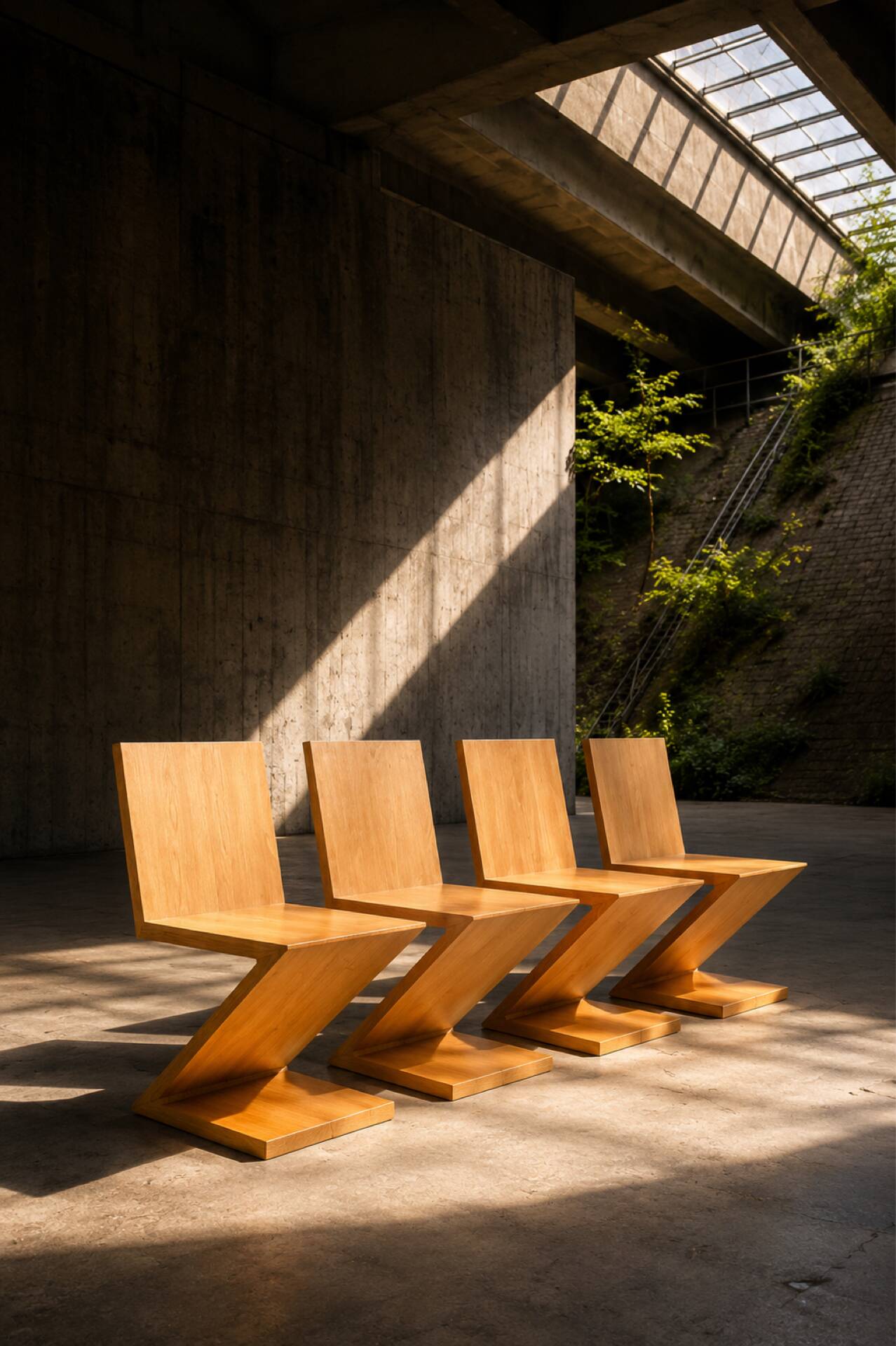 Set of 4 architectural Zig-Zag chairs, Dutch production, a