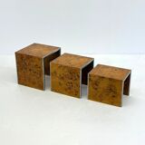 Set of three Tommaso Barbi mid-century modern burl wood nesting tables