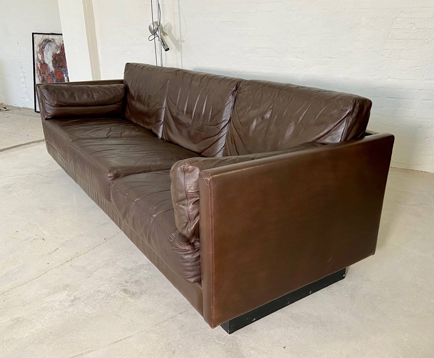 Vintage danish mid-century 3 person brown leather sofa by georg thams 1960s