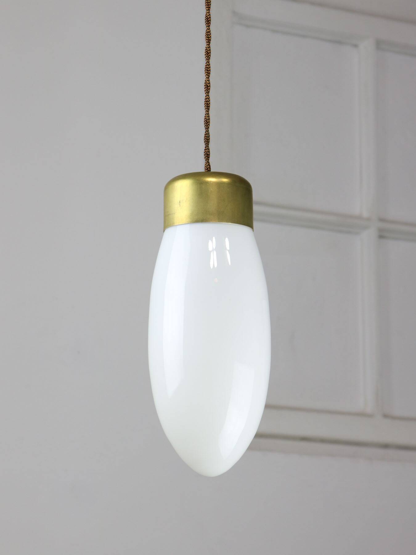 Mid-century Italian Brass and Opaline Glass Pendant Lamp