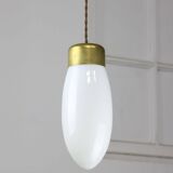Mid-century Italian Brass and Opaline Glass Pendant Lamp