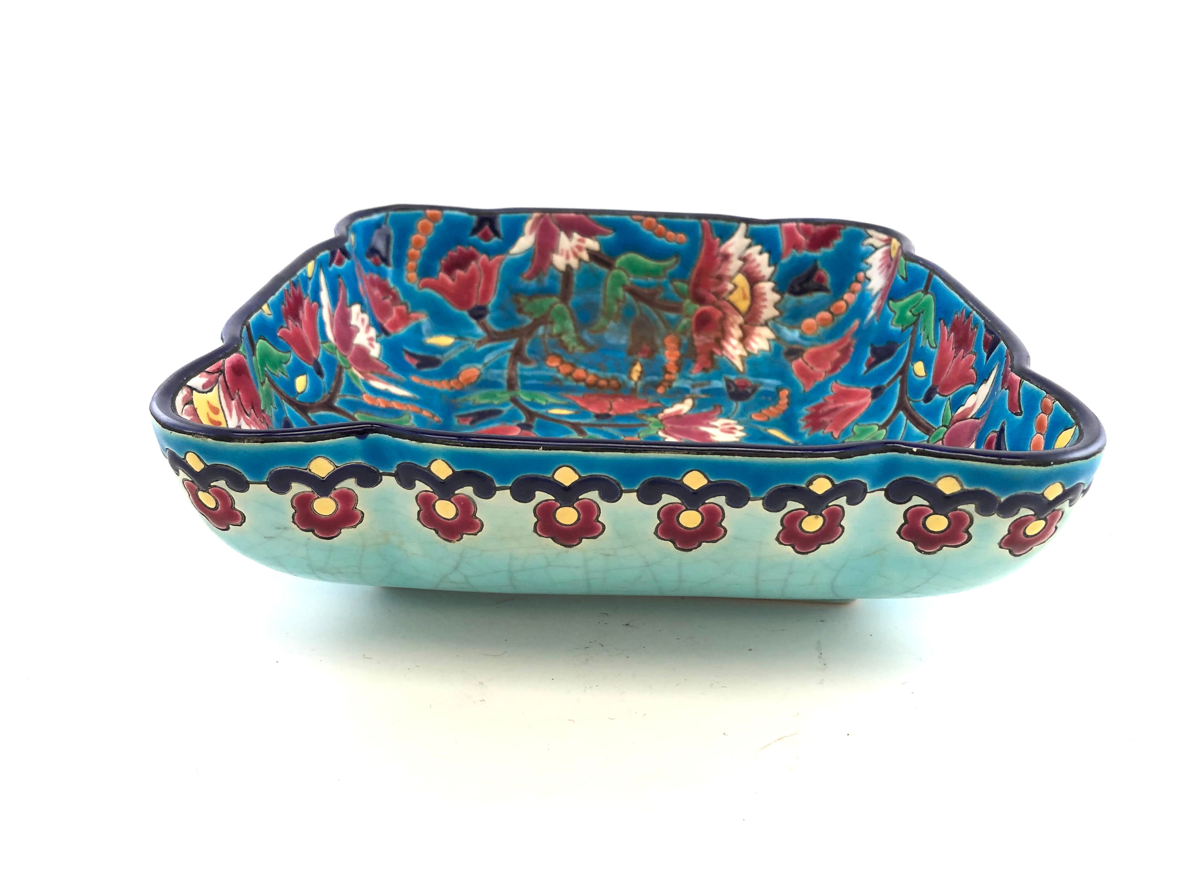 Square cut in blue Longwy enamels