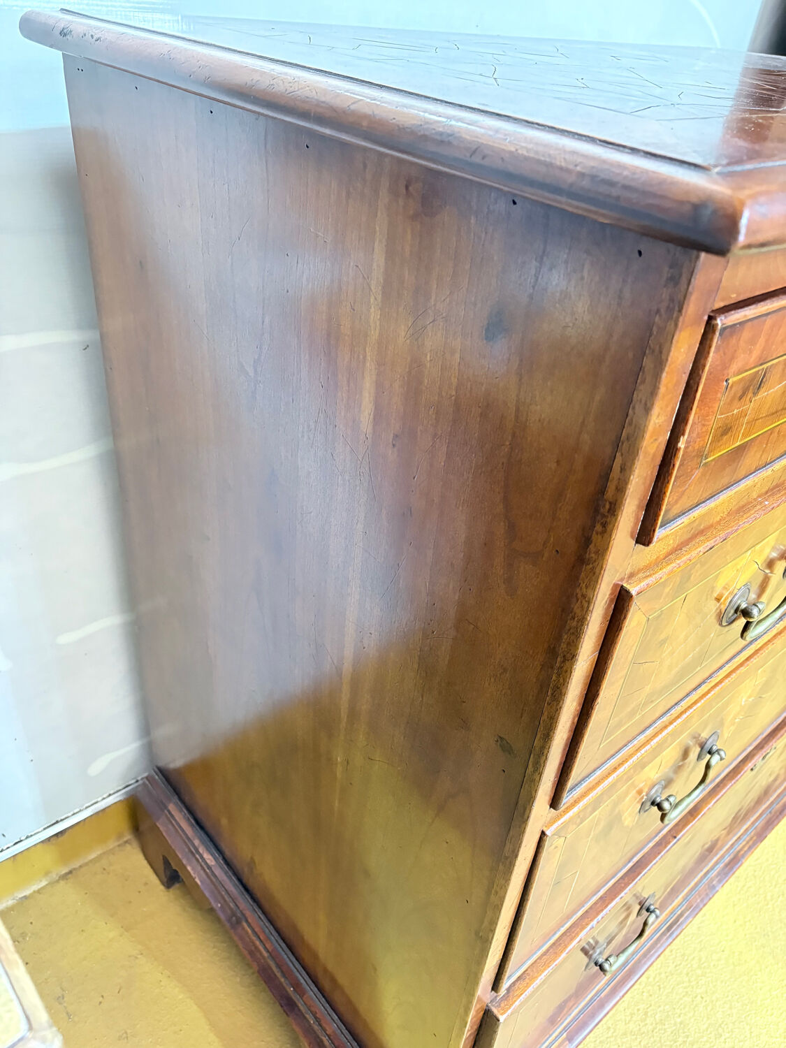 19th century Georgian style commode in end-grain wood marquetry.