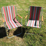2 old camping chairs pattern bayadère