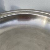 Round silver-plated metal serving dish with hallmark