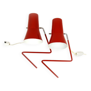 Red Table Lamps by Josef Hurka for Drupol, 1960s, Set of 2