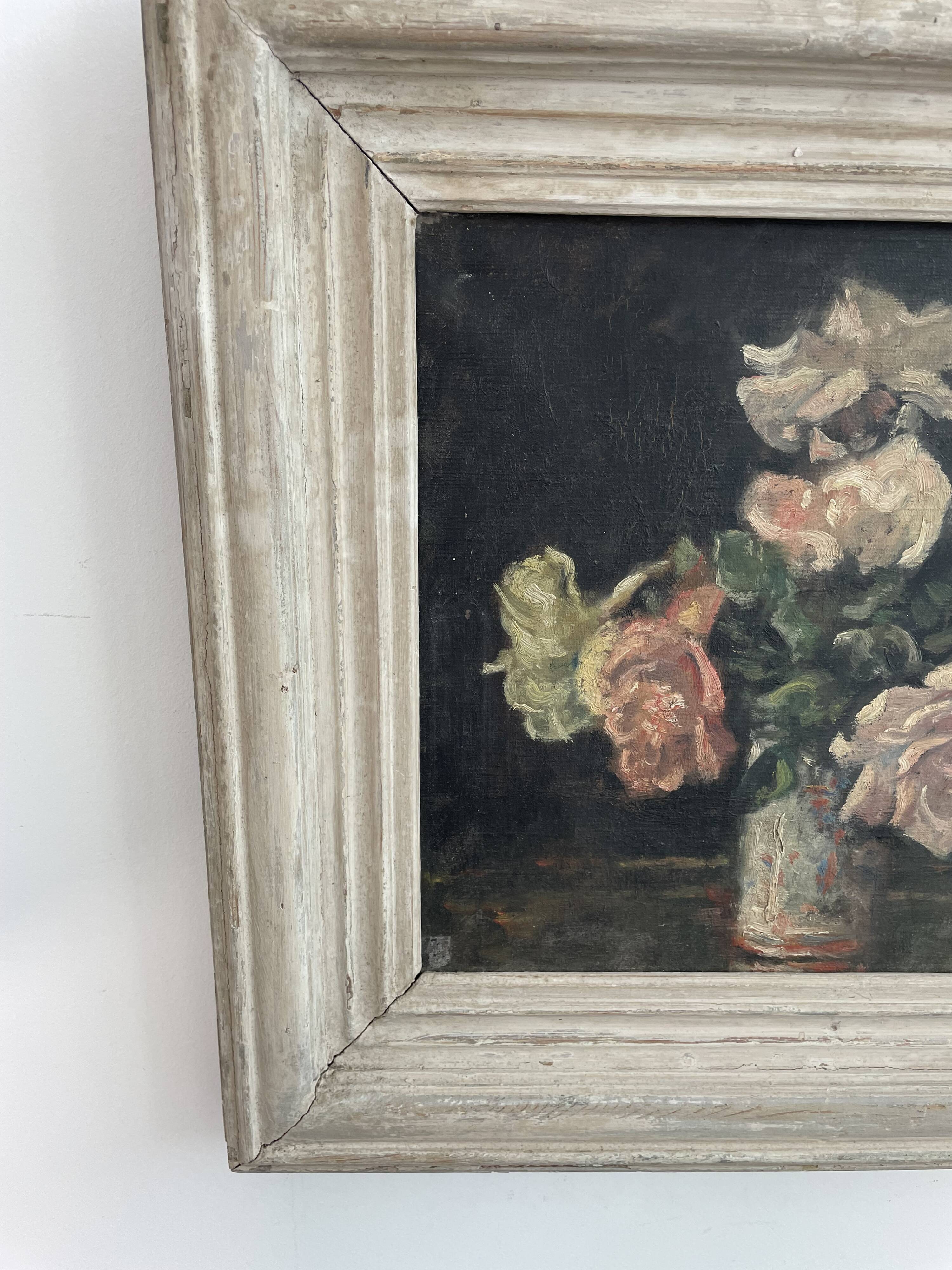 Peinture à l'huile sur toile, nature morte aux fleurs, bouquet, école française, début XXème, cadre