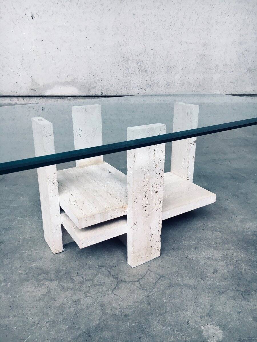 Brutalist Travertine Coffee Table by Willy Ballez, Belgium, 1970s