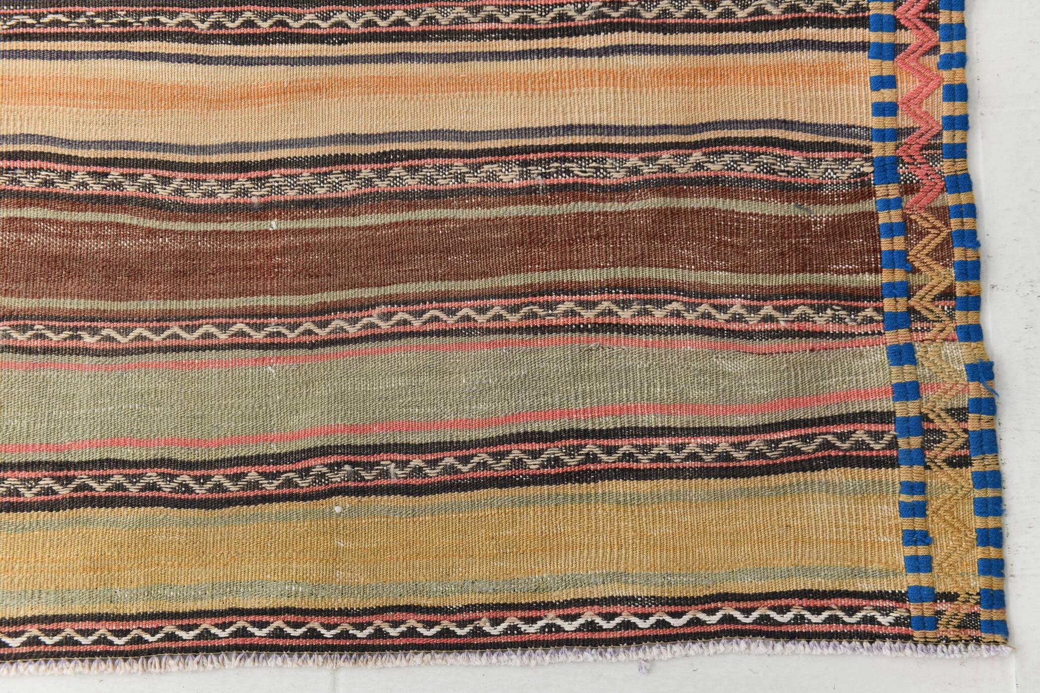 Yellow & Brown Striped Kilim Rug, Turkis Kilim Rug, 152x271Cm