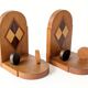 Pair of vintage wooden bookends, checkerboard pattern, 1950s