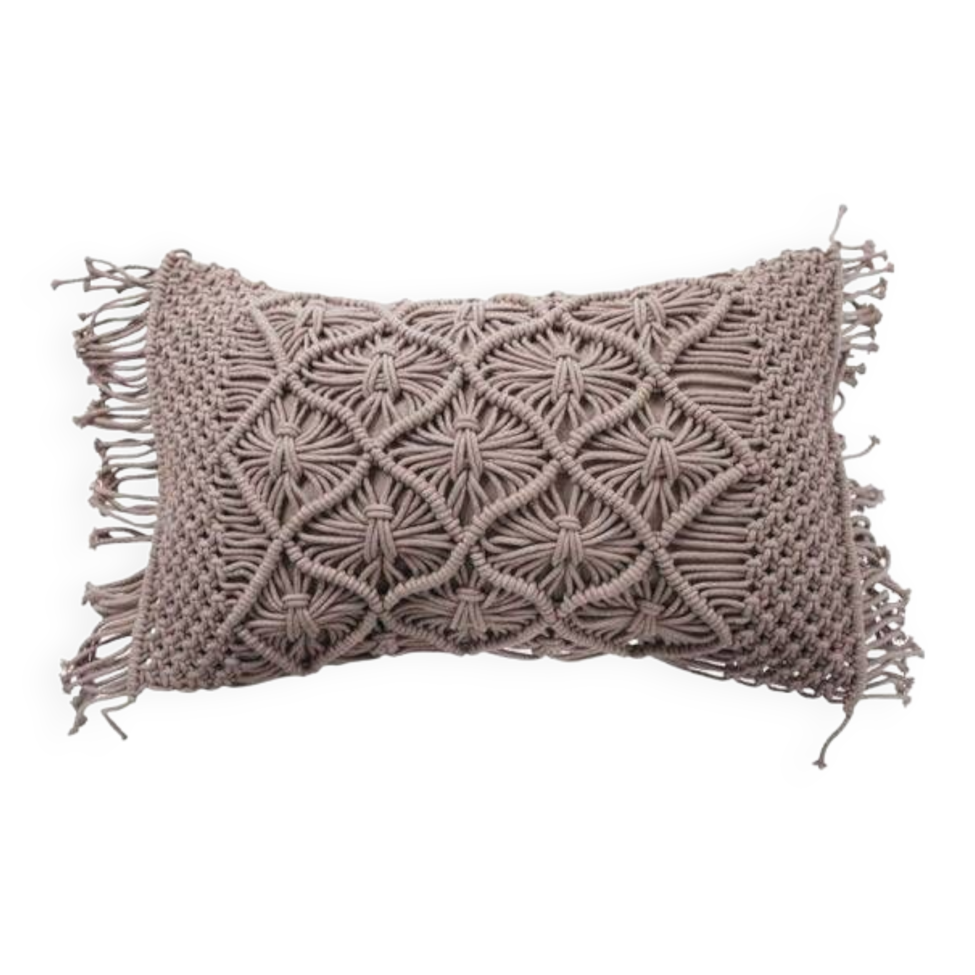 Braided light purple macramé cushion 40x60 cm