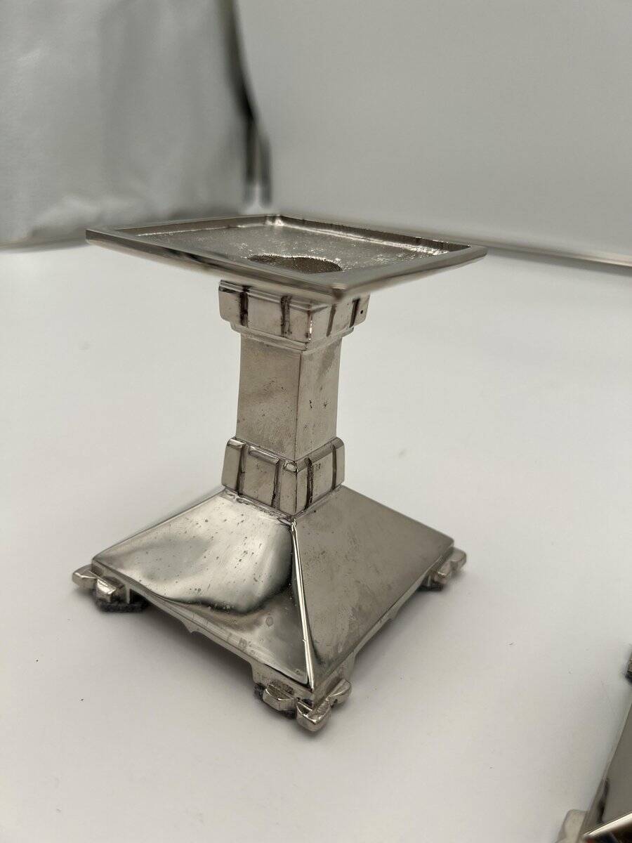 Art Deco Nickel-Plated Bronze Candlesticks, France, 1930, Set of 2