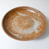 Large vintage stoneware compote dish with a footed plate