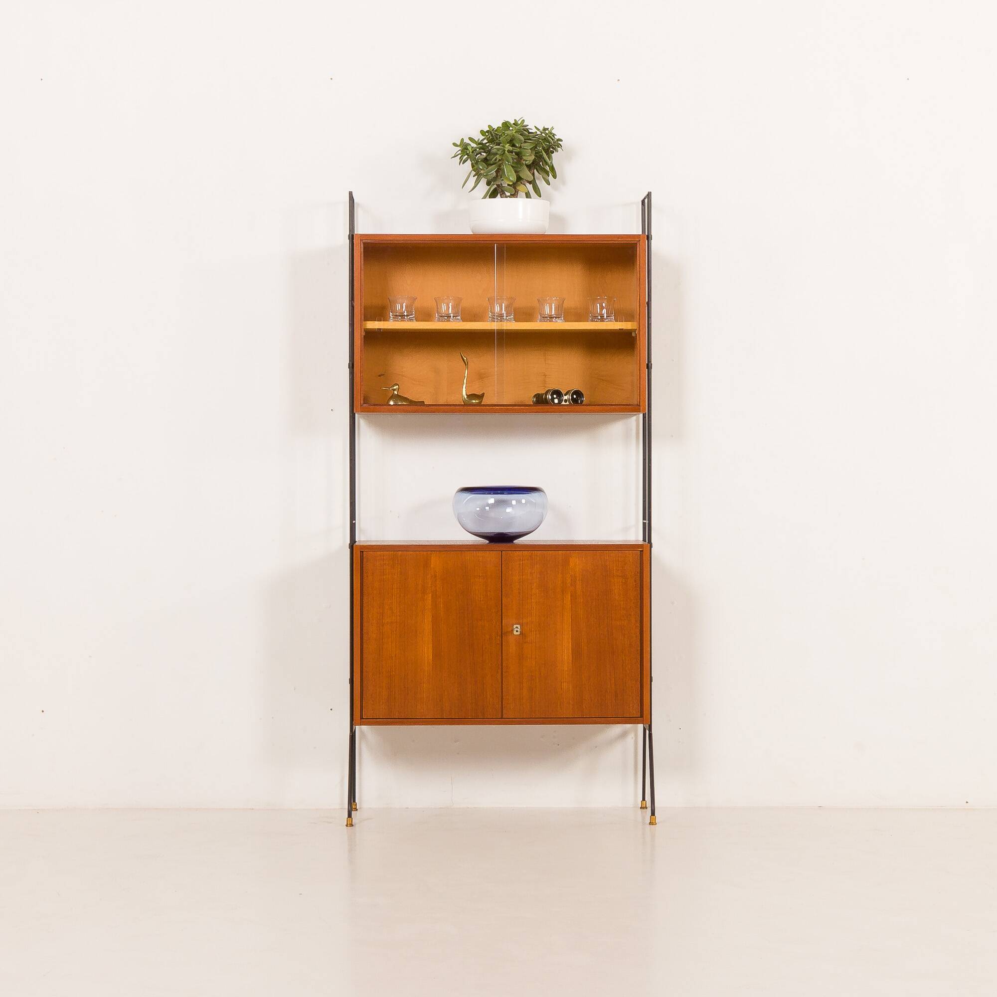 Italian mid-century free standing wall unit with a display cabinet, 1960s