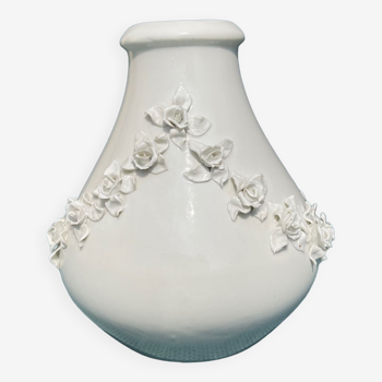 Vase 3D blanc Roses en relief