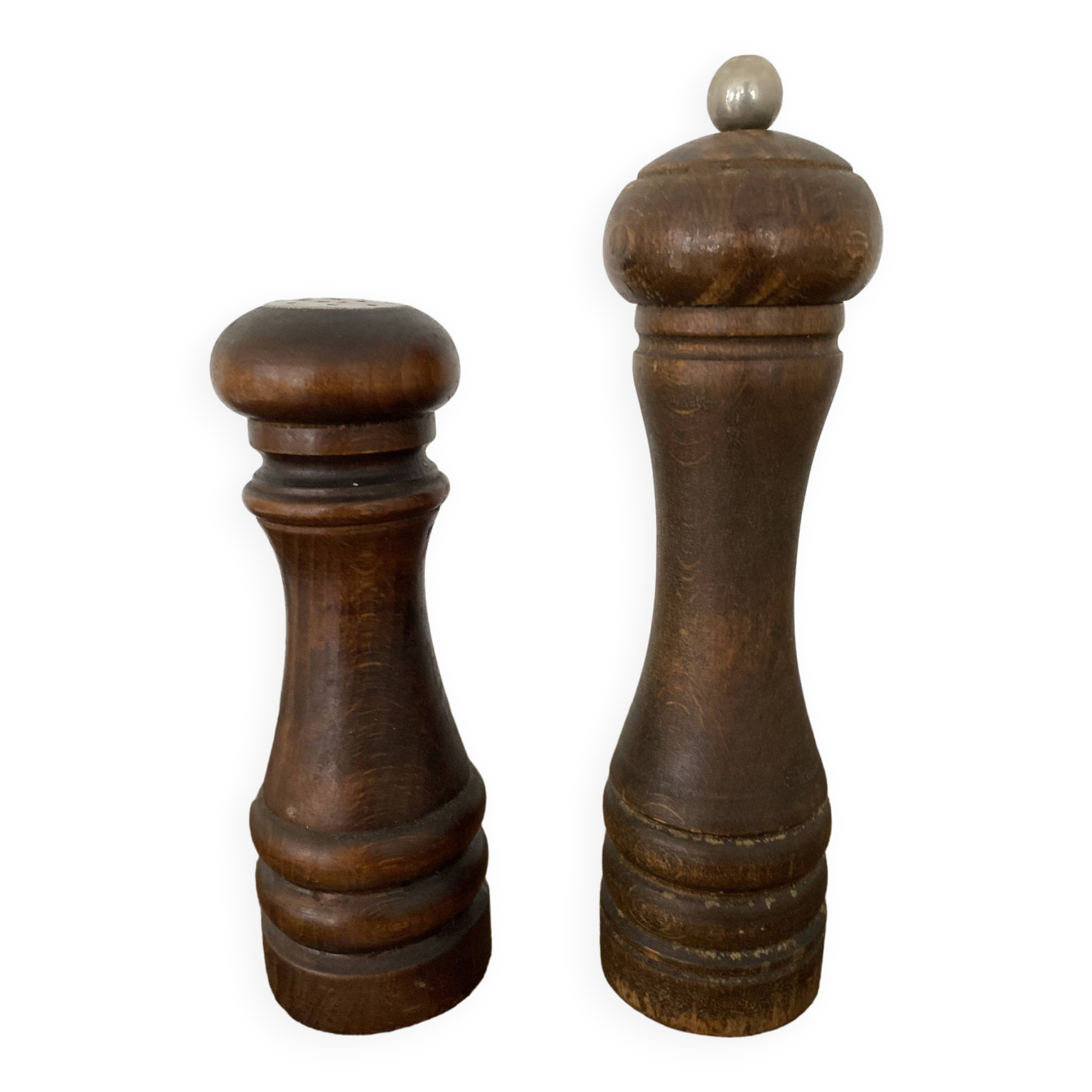 Vintage turned wooden pepper and salt mill