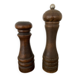 Vintage turned wooden pepper and salt mill