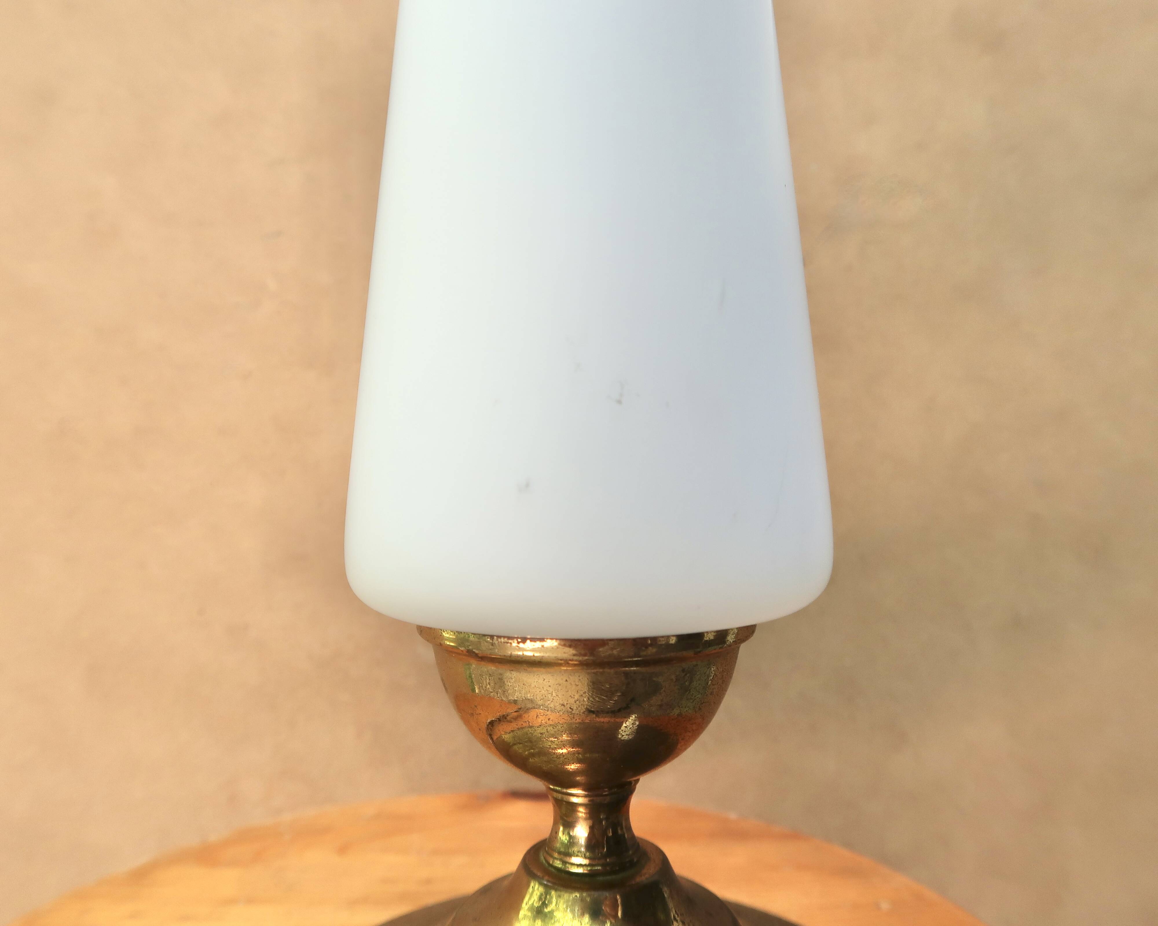 Brass lamp with opaque white opaline, 1950s