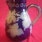 Blue stoneware pitcher from alsace signed "schmitter remmy betschorf"