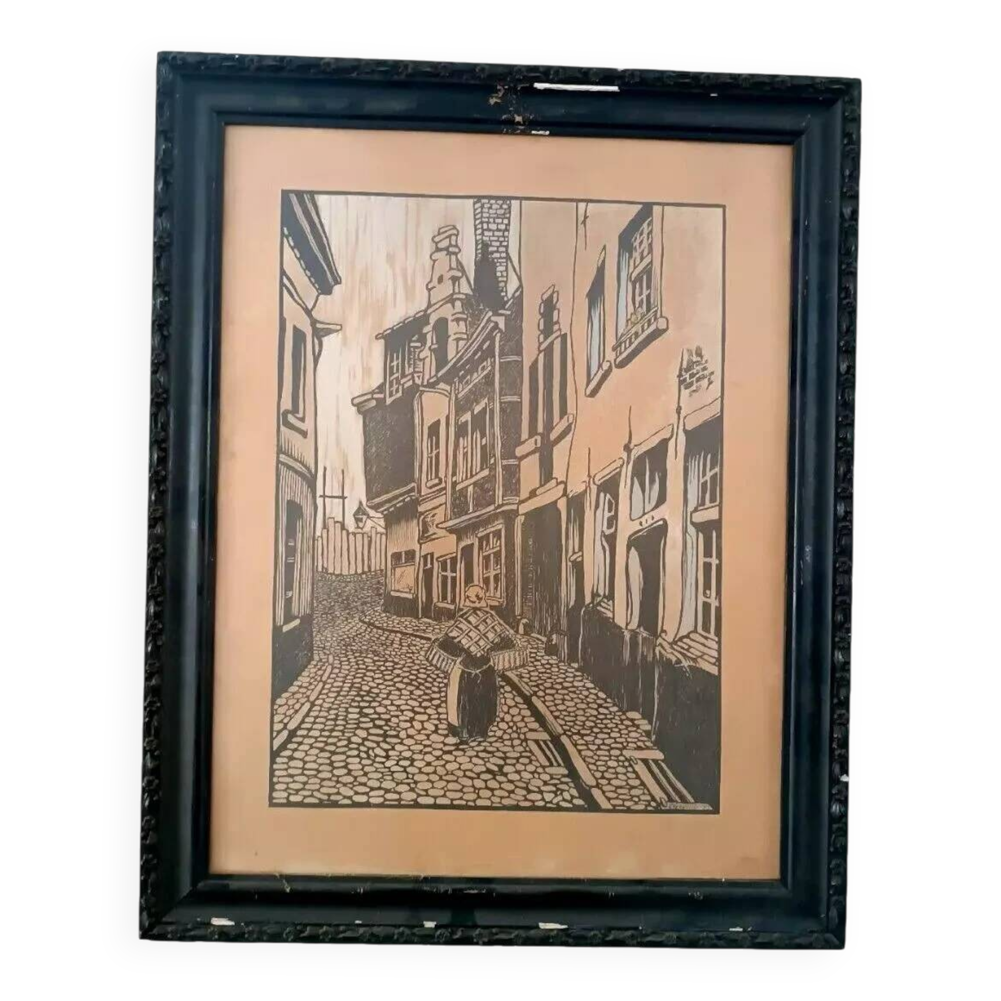 Gravure flamande peinte à la main signée R.VERHULST 1943