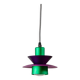 Vintage aluminum ceiling lamp in purple and green, Memphis/postmodern zigzag striped cable, bold pop-art pendant