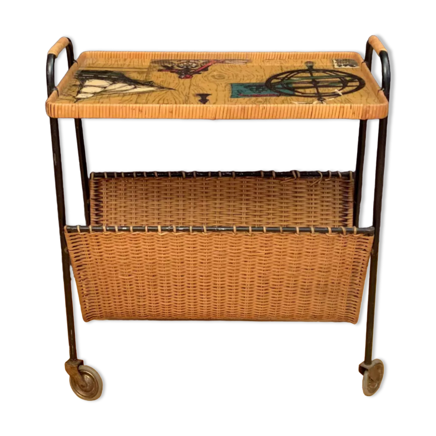 Mobile side table with newspaper holder , Germany , 1960s .