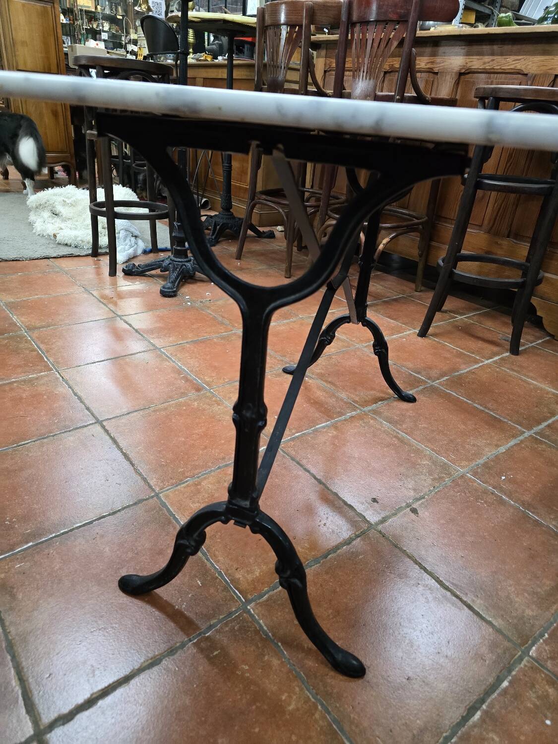 Cast iron bistro table with marble top