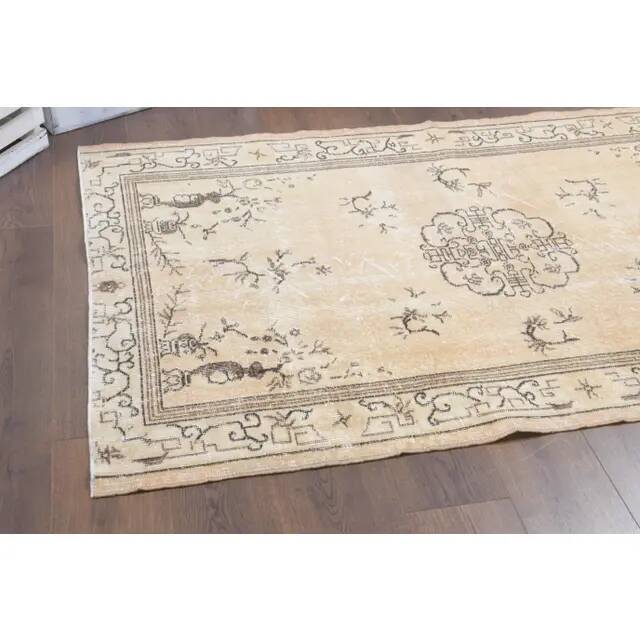 1970s Turkish Oushak Handmade Wool Cotton Beige Area Rug 116x192