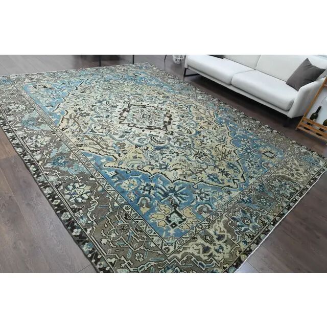 1960s Vintage Persian Handmade Wool Cotton Brown Area Rug 278x354