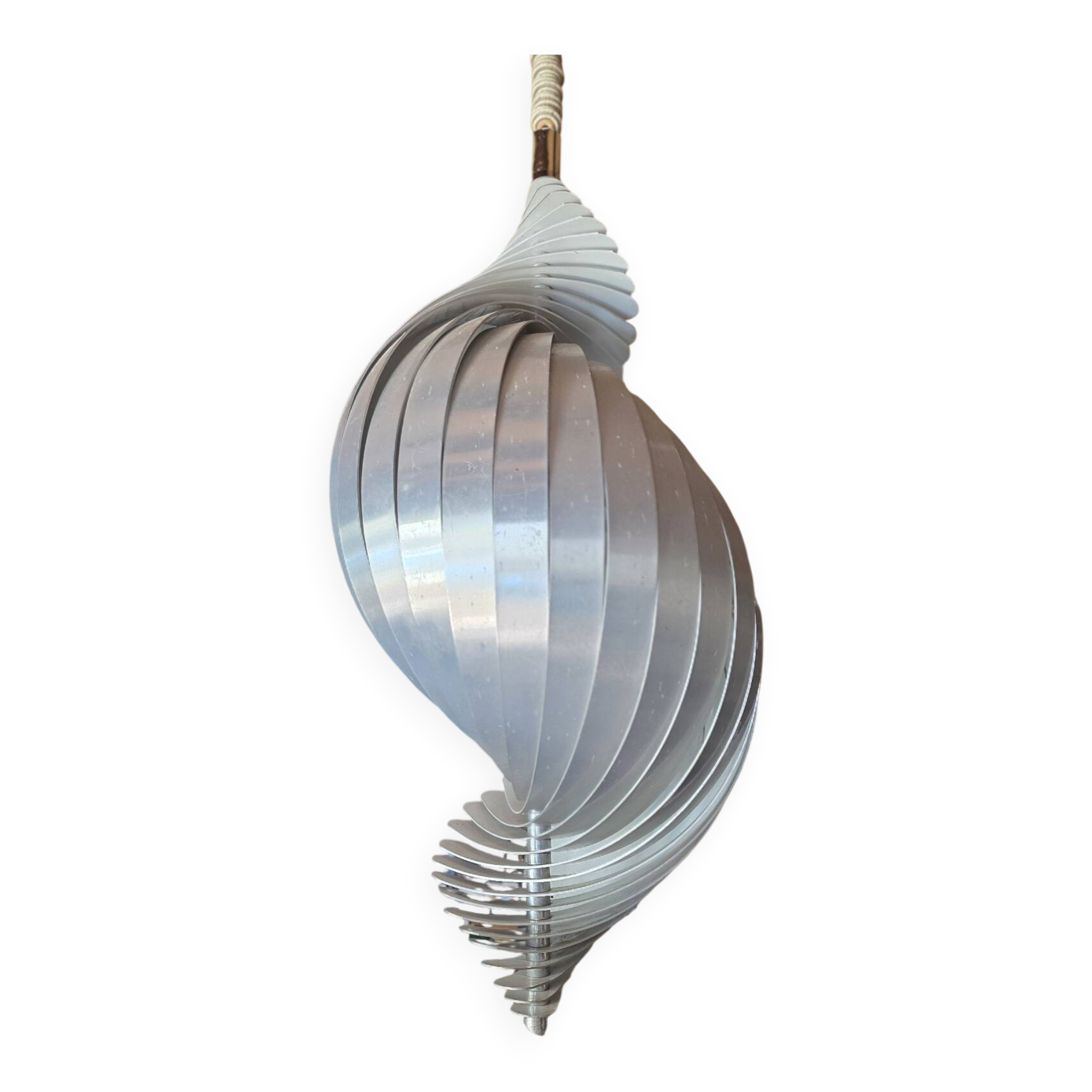 Henri Mathieu ceiling light from the 1970s in spiral aluminium.
