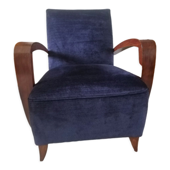 Art deco armchair 60s completely reupholstered in 2015, velvet and varnished wood